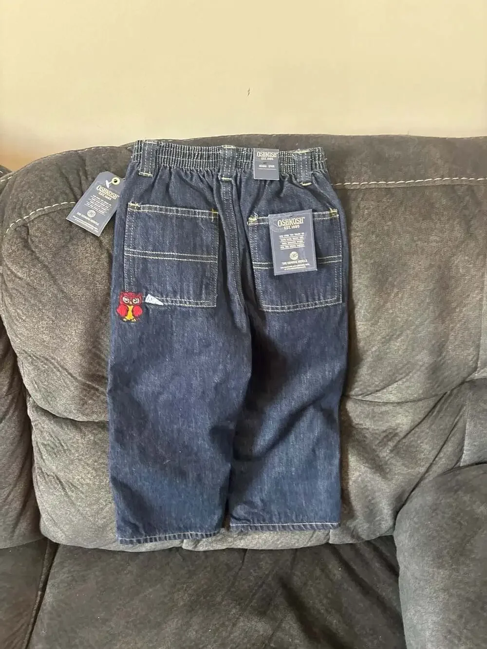 OshKosh B'gosh 24 Months Toddler Football Embroidery Flannel Lined Blue Jeans